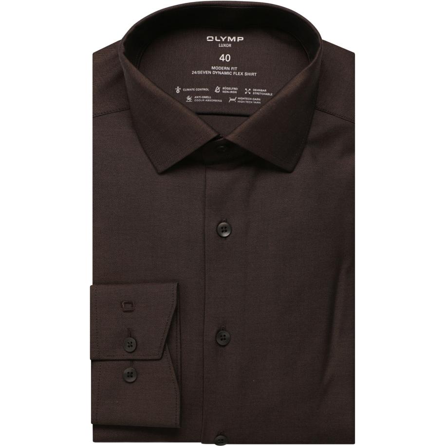 OLYMP Luxor 24/Seven Overhemd zwart/bruin, Effen Multicolor