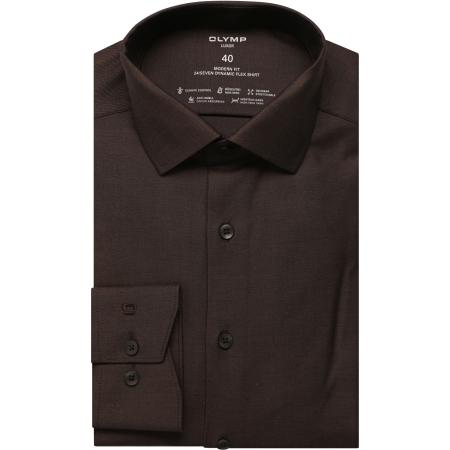 OLYMP Luxor 24/Seven Overhemd zwart/bruin, Effen
