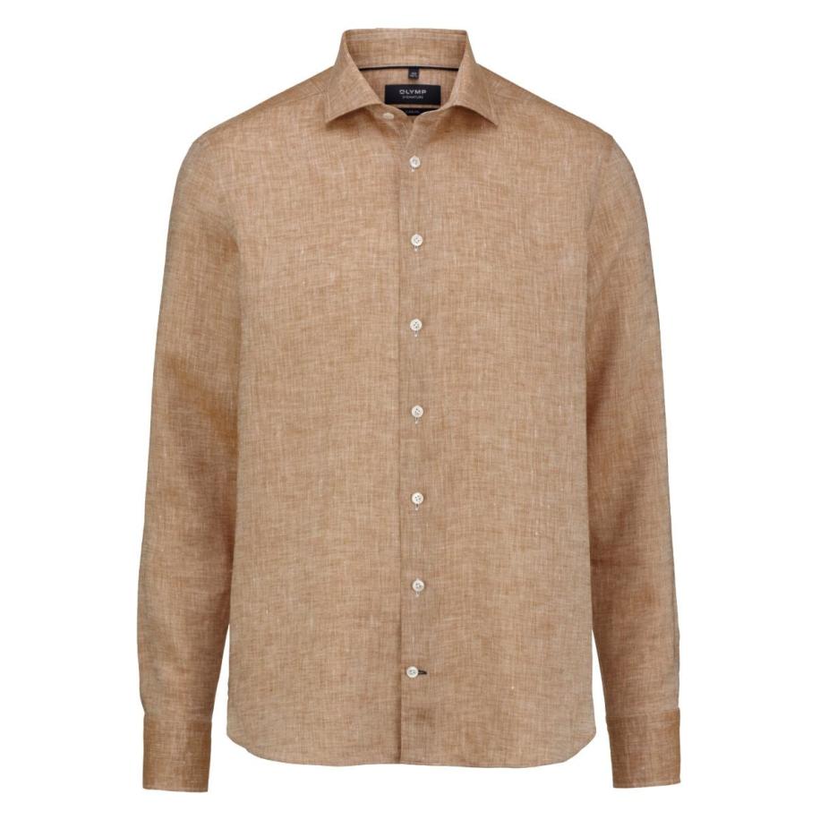 OLYMP SIGNATURE Soft Business Linnen Overhemd natuurlijk, Faux-uni Bruin