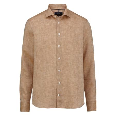 OLYMP SIGNATURE Soft Business Linnen Overhemd natuurlijk, Faux-uni