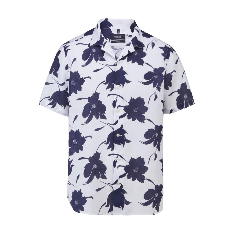 OLYMP SIGNATURE Soft Business Linnen Overhemd nachtblauw, Bedrukt Blauw