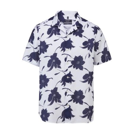 OLYMP SIGNATURE Soft Business Linnen Overhemd nachtblauw, Bedrukt