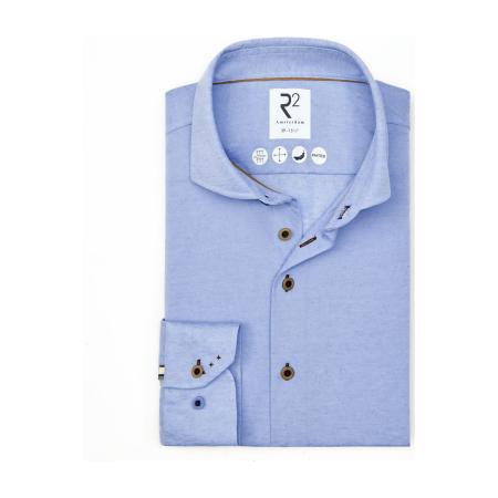 R2 Amsterdam Linnen Overhemd lichtblauw, Effen