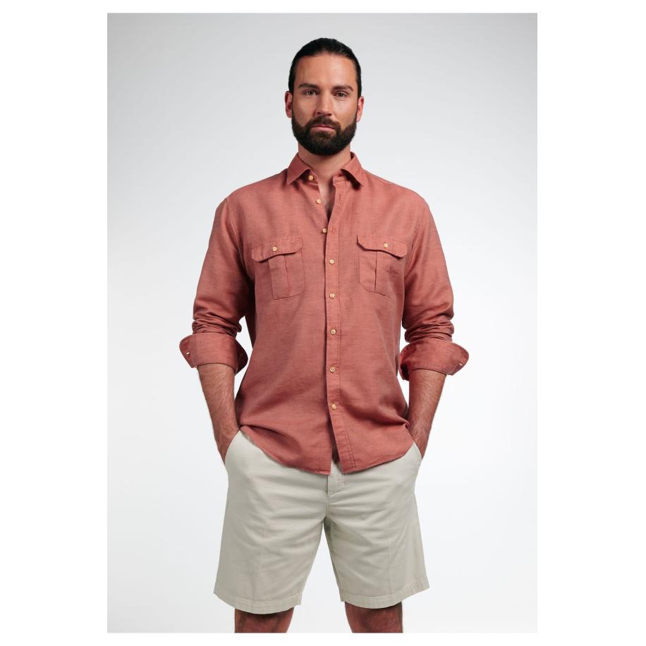 ETERNA 1863 Linnen Overhemd oranje, Effen Oranje