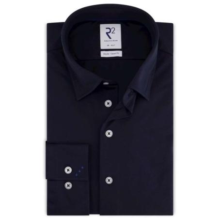 R2 Amsterdam Overhemd Marine, Effen