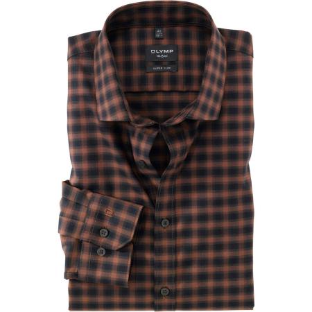 OLYMP No. Six Overhemd bruin/zwart, Ruit