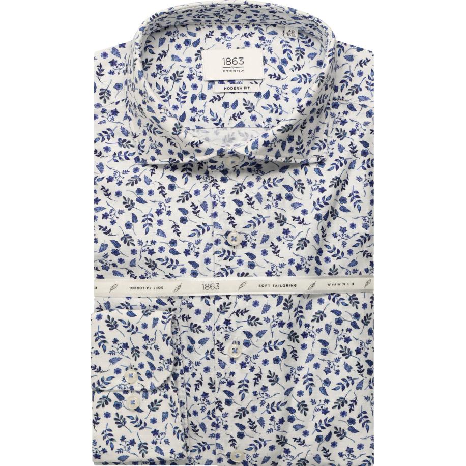 ETERNA 1863 Linnen Overhemd blauw, Bedrukt Blauw