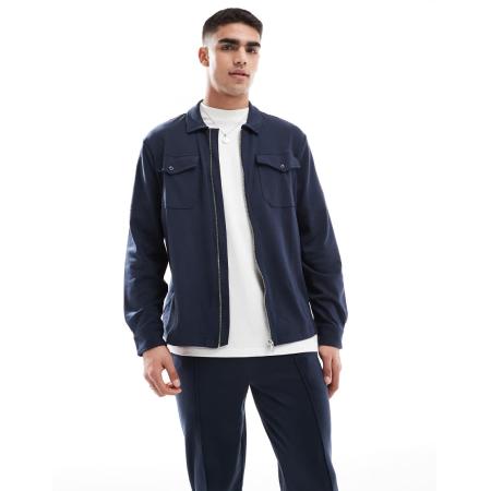 New Look - Jersey overshirt in marineblauw, deel van co-ord set