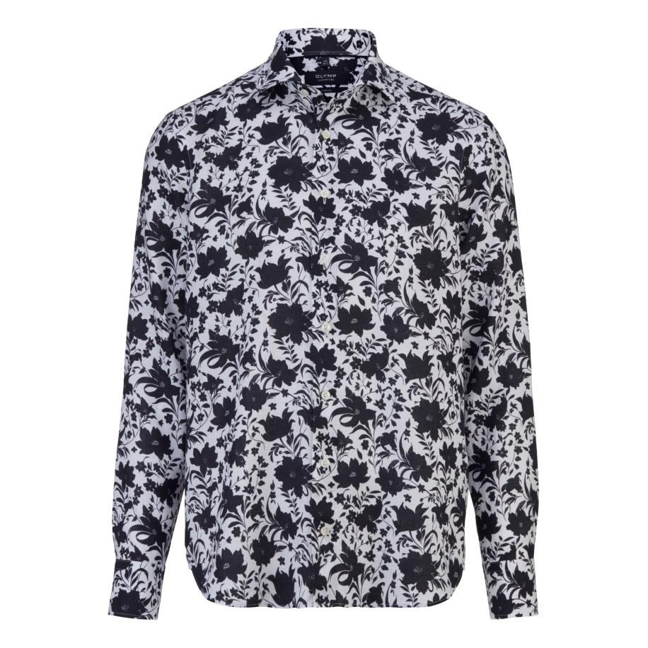 OLYMP SIGNATURE Soft Business Linnen Overhemd wit, Bedrukt Wit