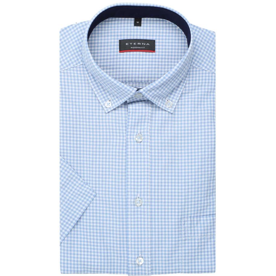 ETERNA Linnen Overhemd middenblauw, Ruit Blauw