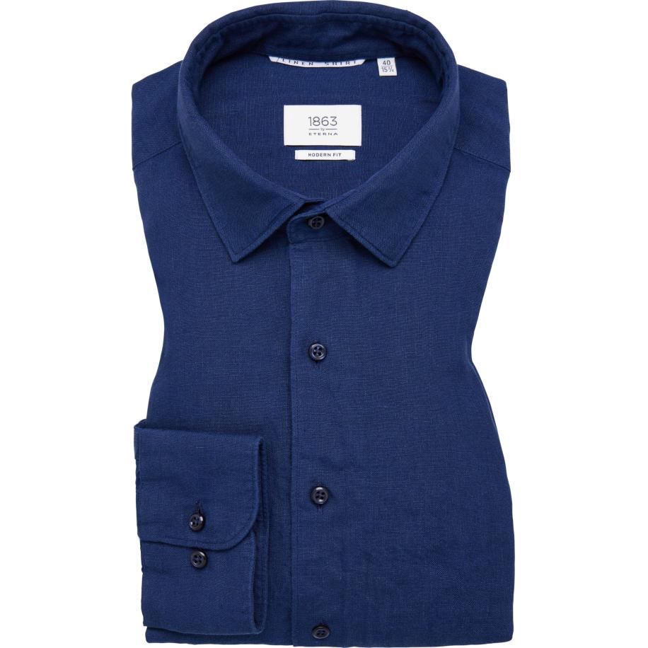 ETERNA 1863 Linnen Overhemd marine, Effen Blauw