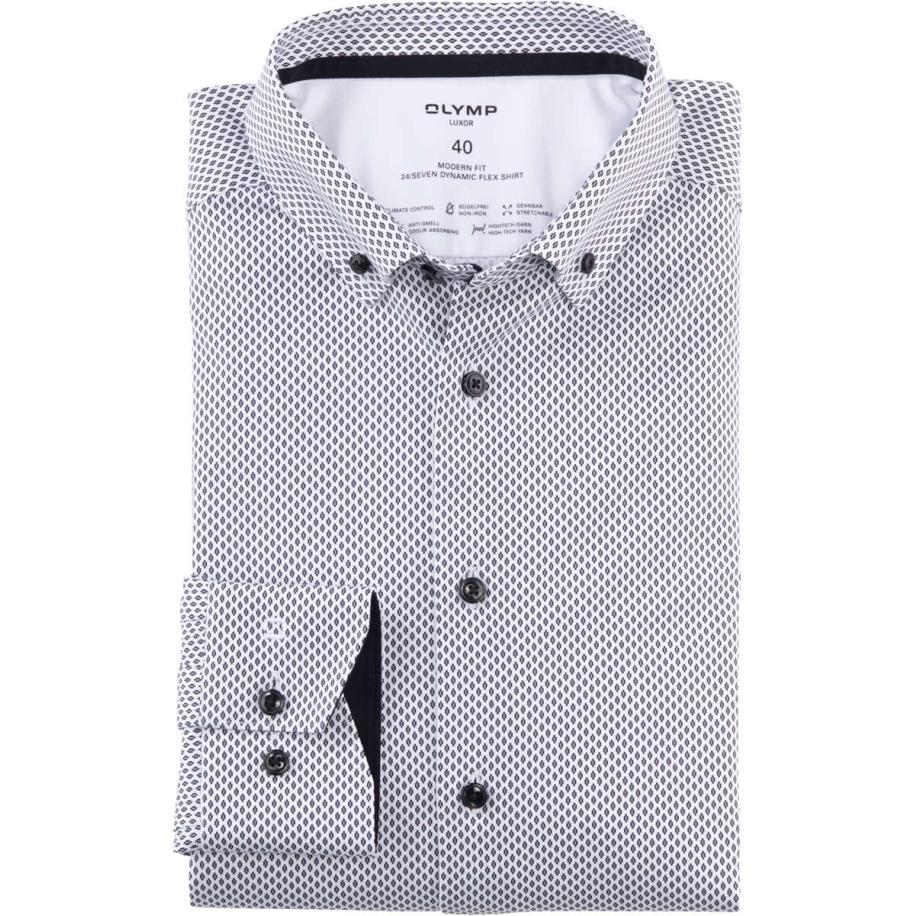 OLYMP Luxor 24/Seven Overhemd zwart, Motief Zwart