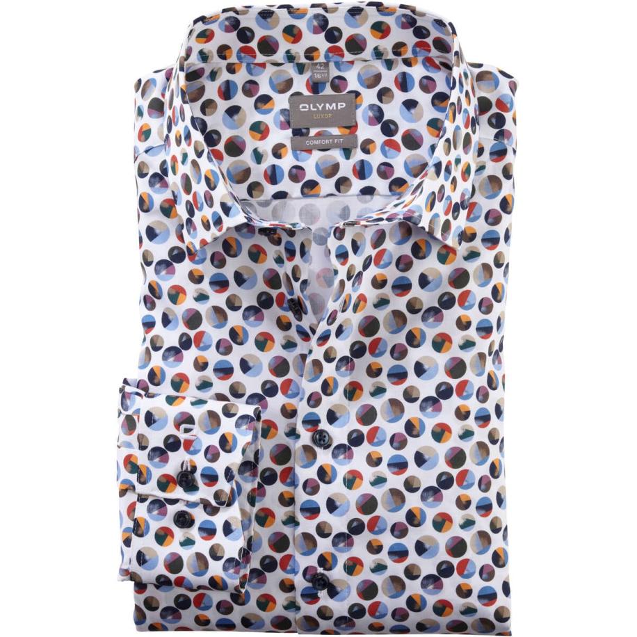 OLYMP Luxor Overhemd wit, Bedrukt Blauw