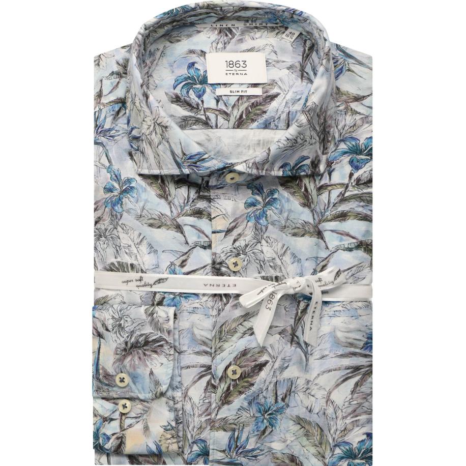 ETERNA 1863 Linnen Overhemd blauw, Bedrukt Blauw