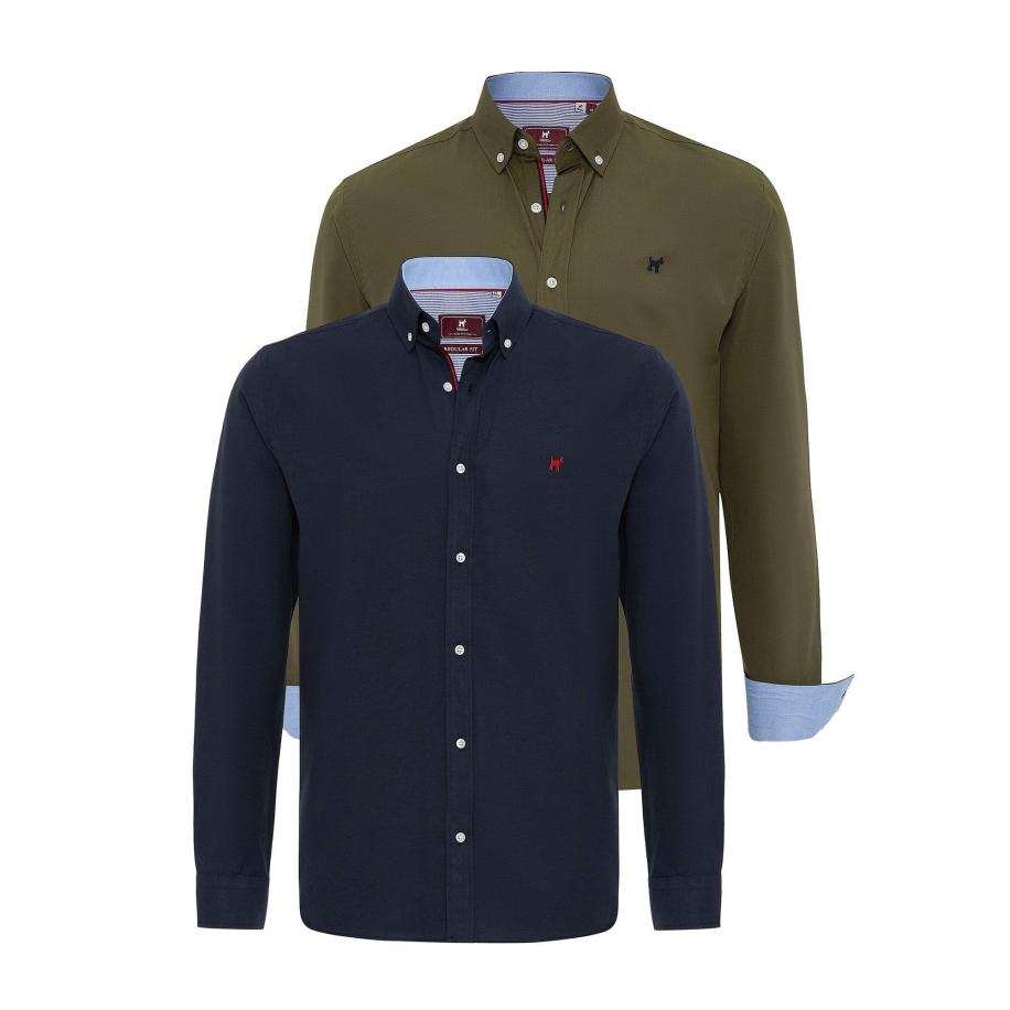 Williot Williot Overhemd navy / olijfgroen / rood -