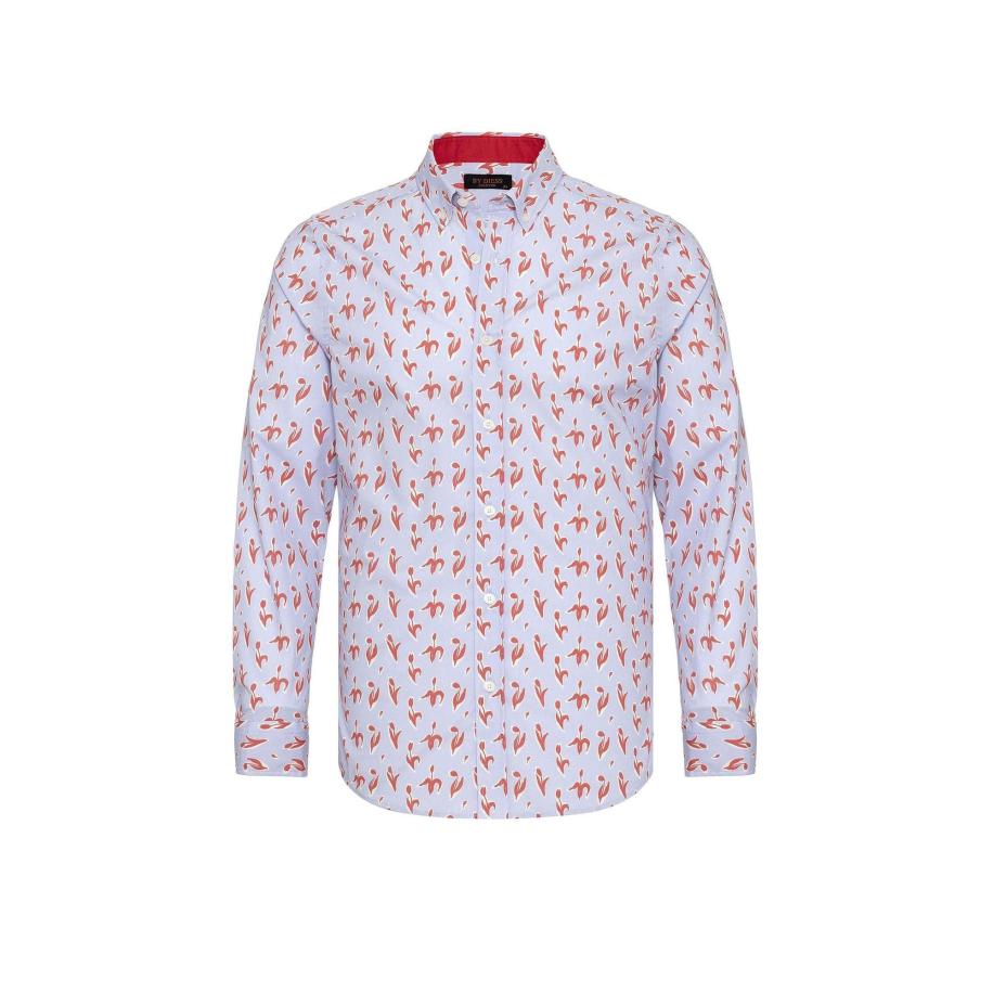 By Diess Collection By Diess Collection Overhemd lichtblauw / robijnrood / wit -