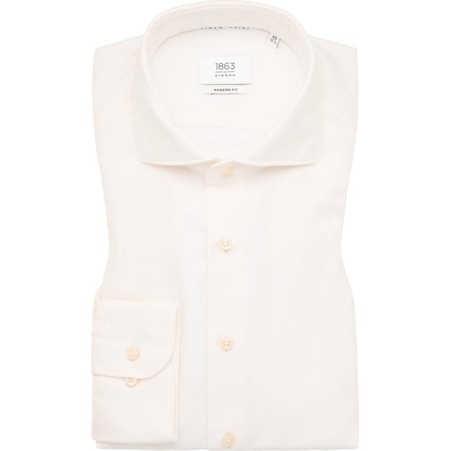 ETERNA 1863 Linnen Overhemd beige, Effen Bruin