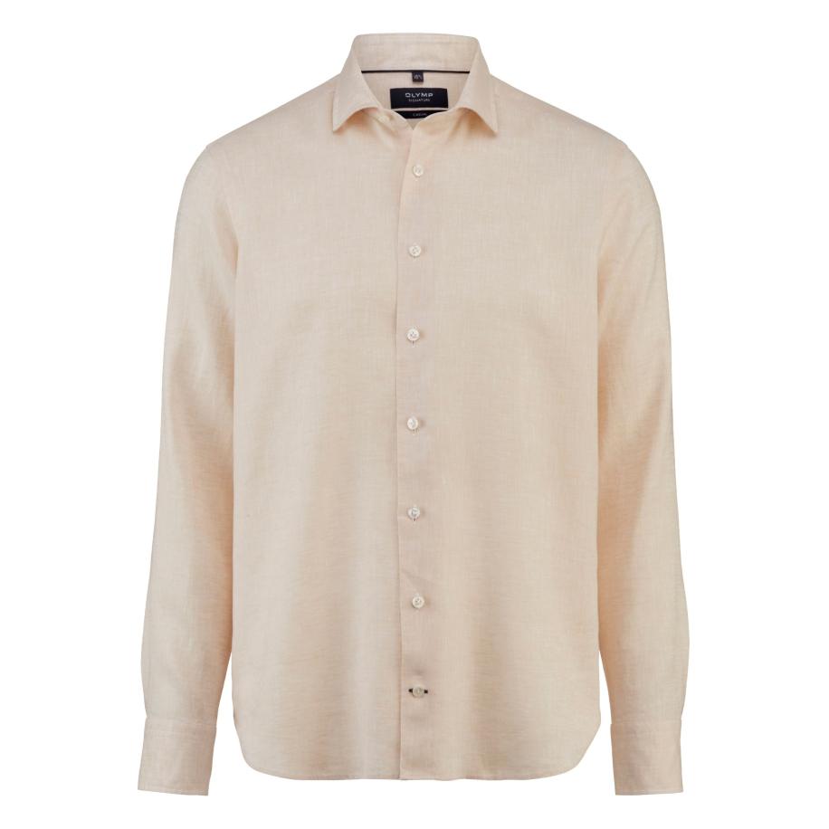 OLYMP SIGNATURE Soft Business Linnen Overhemd beige, Faux-uni Bruin
