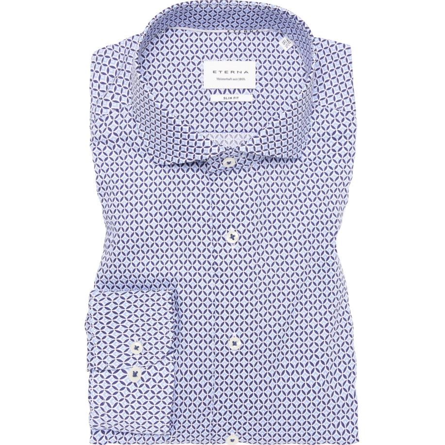 ETERNA Overhemd middenblauw, Bedrukt Blauw