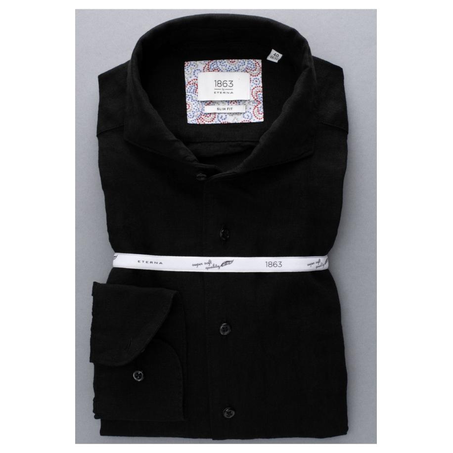 ETERNA 1863 Linnen Overhemd zwart, Effen Zwart