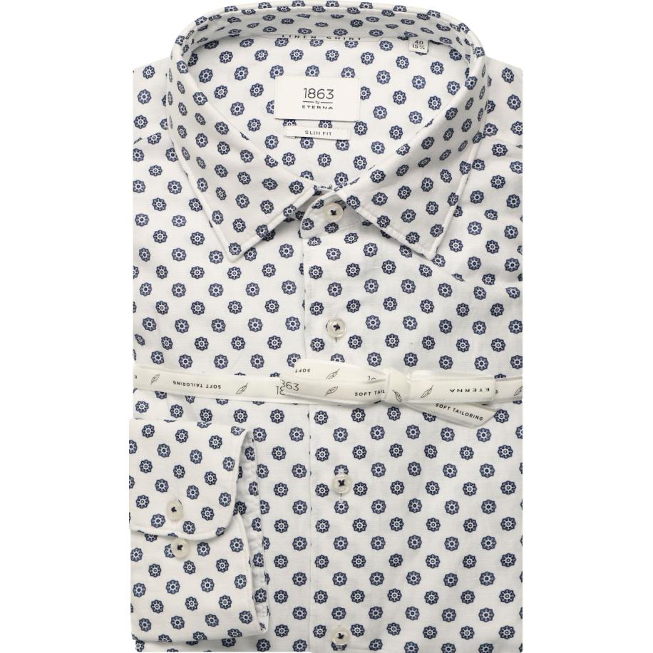 ETERNA 1863 Linnen Overhemd blauw, Bedrukt Blauw