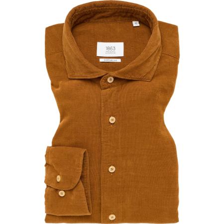 ETERNA 1863 ribfluwelen overhemd beige-bruin, Effen