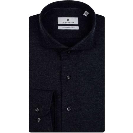 Thomas Maine Flanellen Overhemd Marine, Effen