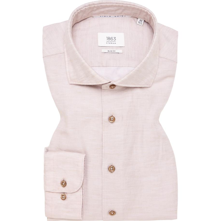 ETERNA 1863 Linnen Overhemd beige-bruin, Effen Bruin