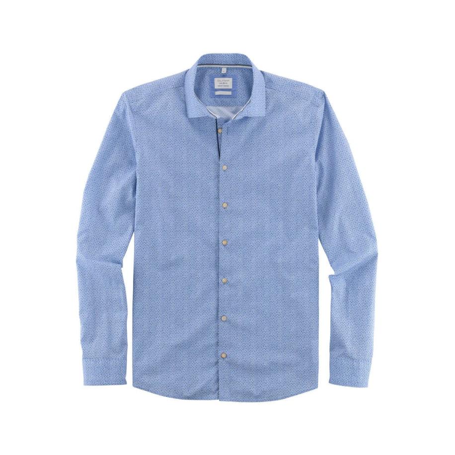 OLYMP Level Five Smart Casual Overhemd lichtblauw, Motief Blauw