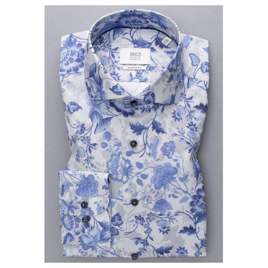 ETERNA 1863 Overhemd donkerblauw, Bedrukt Blauw