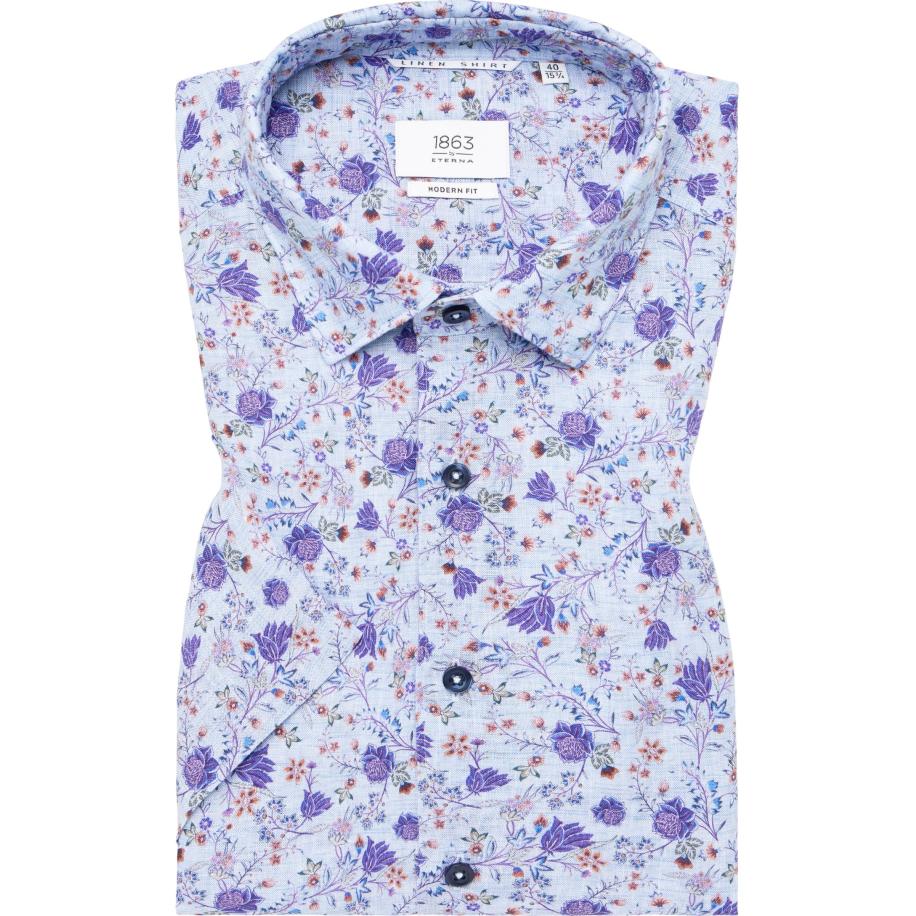 ETERNA 1863 Linnen Overhemd paars, Bedrukt Paars