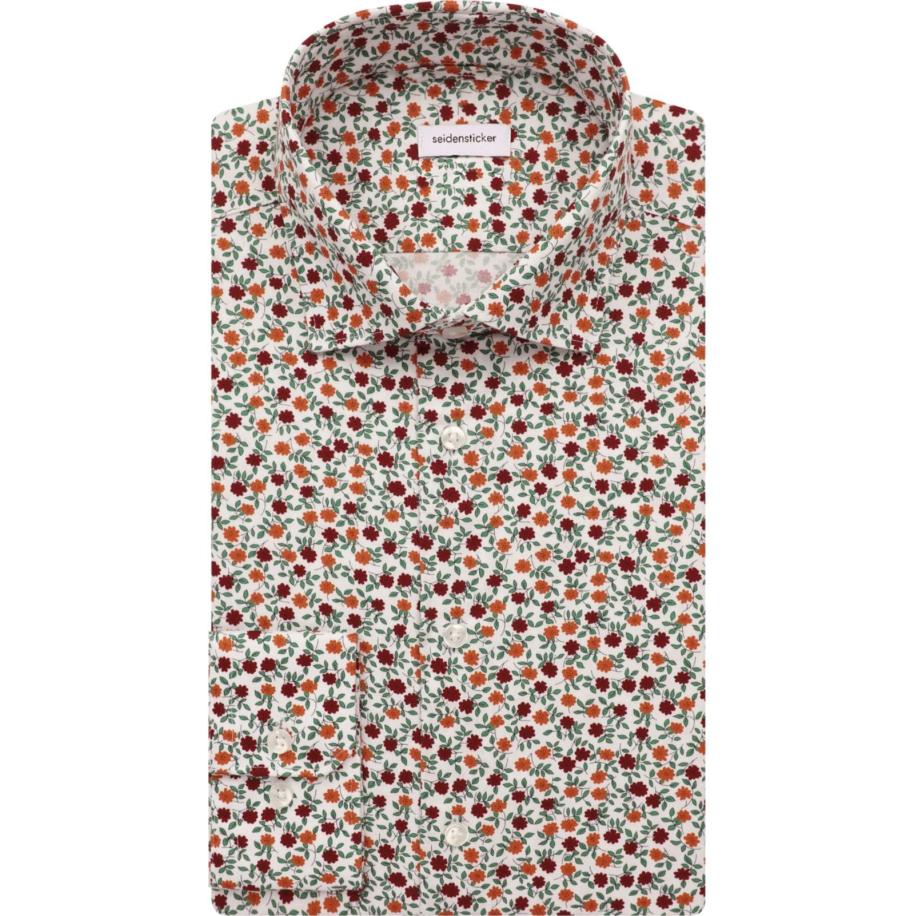 Seidensticker Overhemd oranje, Bloemen Oranje