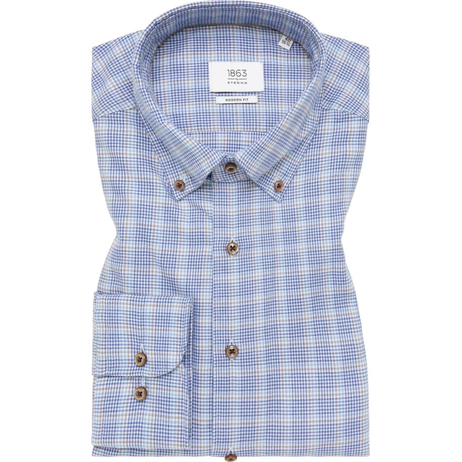 ETERNA 1863 Flanellen Overhemd donkerblauw, Ruit Blauw