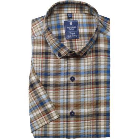 Redmond Casual Overhemd Korte mouw blauw/bruin