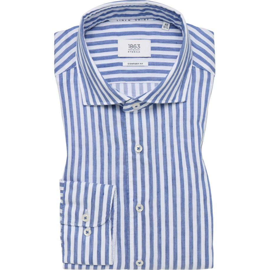 ETERNA 1863 Linnen Overhemd marine, Gestreept Blauw