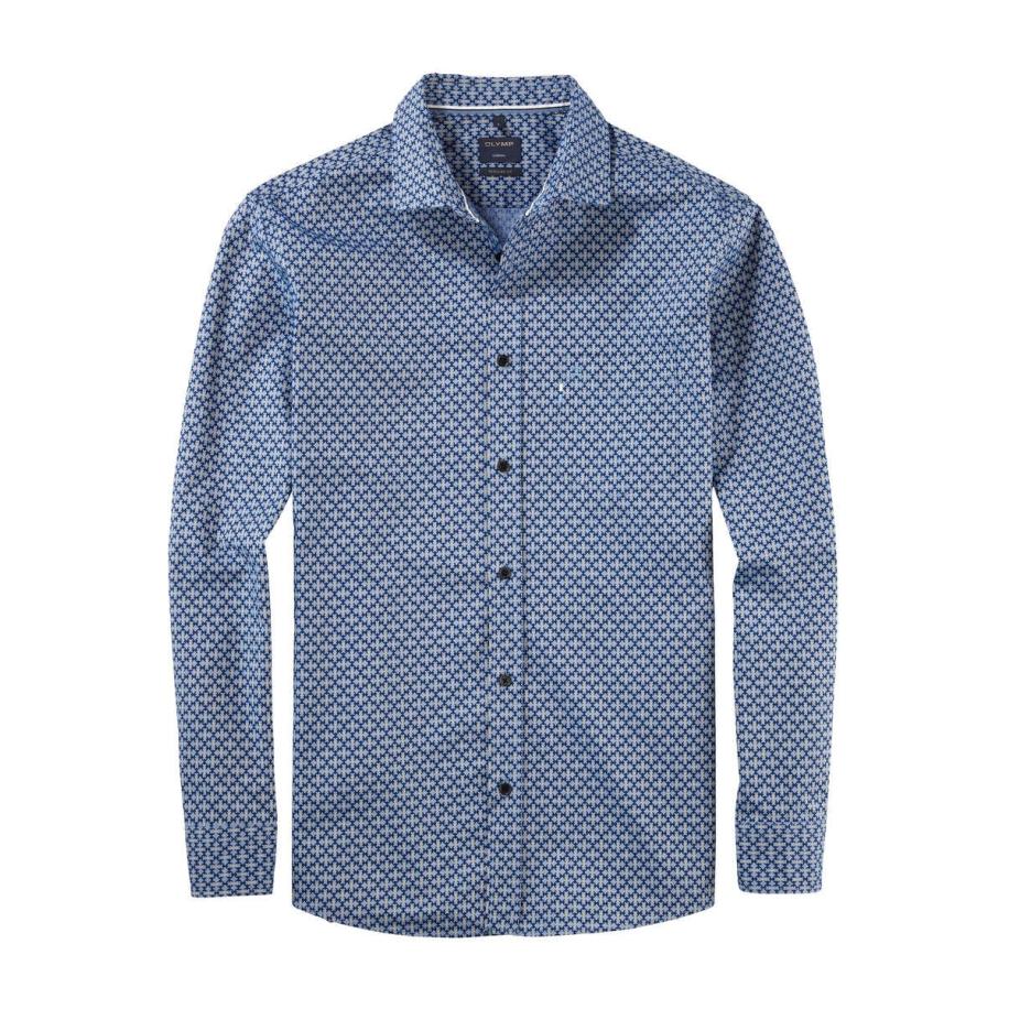 OLYMP Casual Overhemd blauw, Bedrukt Blauw