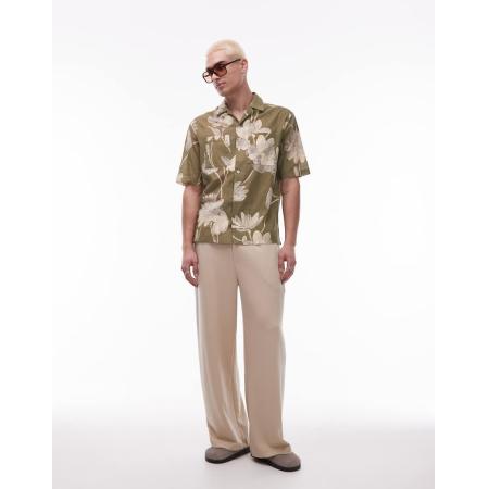 Mango - Overhemd van katoen met korte mouwen en bloemenprint in lichtgroen