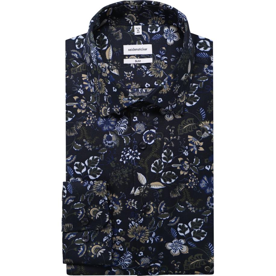 Seidensticker Overhemd donkerblauw, Bedrukt Blauw