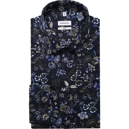 Seidensticker Overhemd donkerblauw, Bedrukt