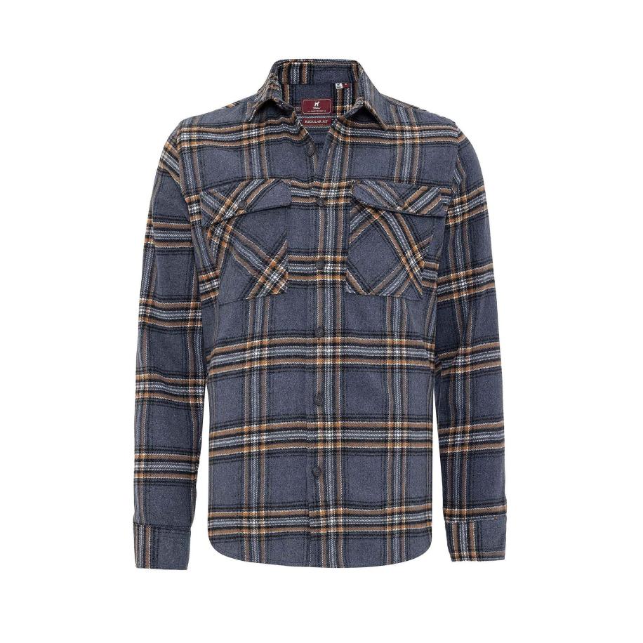 Williot Williot Overhemd donkerblauw / bruin / wit -