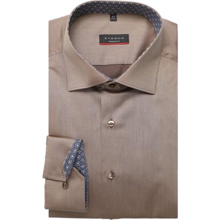ETERNA Overhemd beige-bruin, Effen