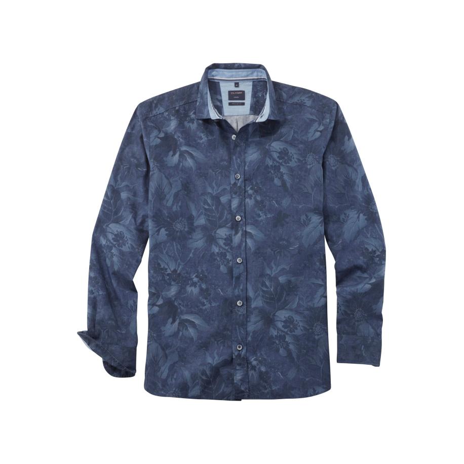 OLYMP Casual Overhemd marine, Bedrukt Blauw