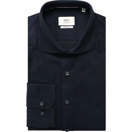 ETERNA 1863 ribfluwelen overhemd marine, Effen