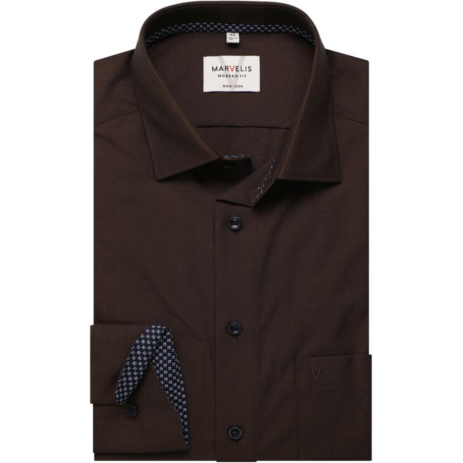 Marvelis Overhemd bruin, Effen Bruin