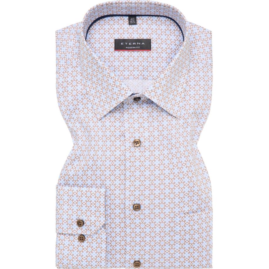 ETERNA Overhemd middenblauw, Bedrukt Blauw