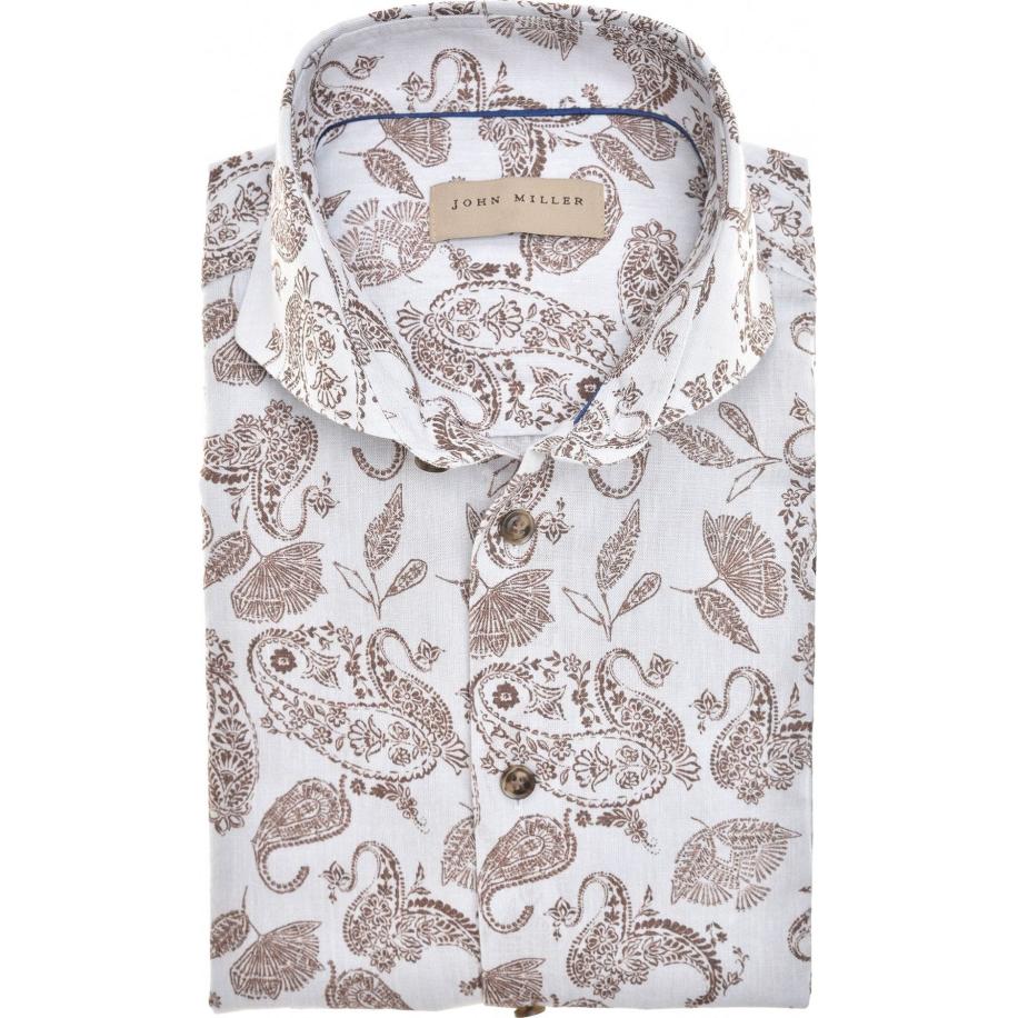 John Miller Linnen Overhemd blauw, Paisley Blauw