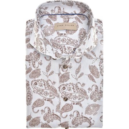 John Miller Linnen Overhemd blauw, Paisley