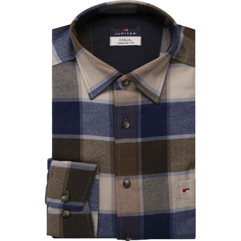 Jupiter Flanellen Overhemd blauw, Ruit Blauw