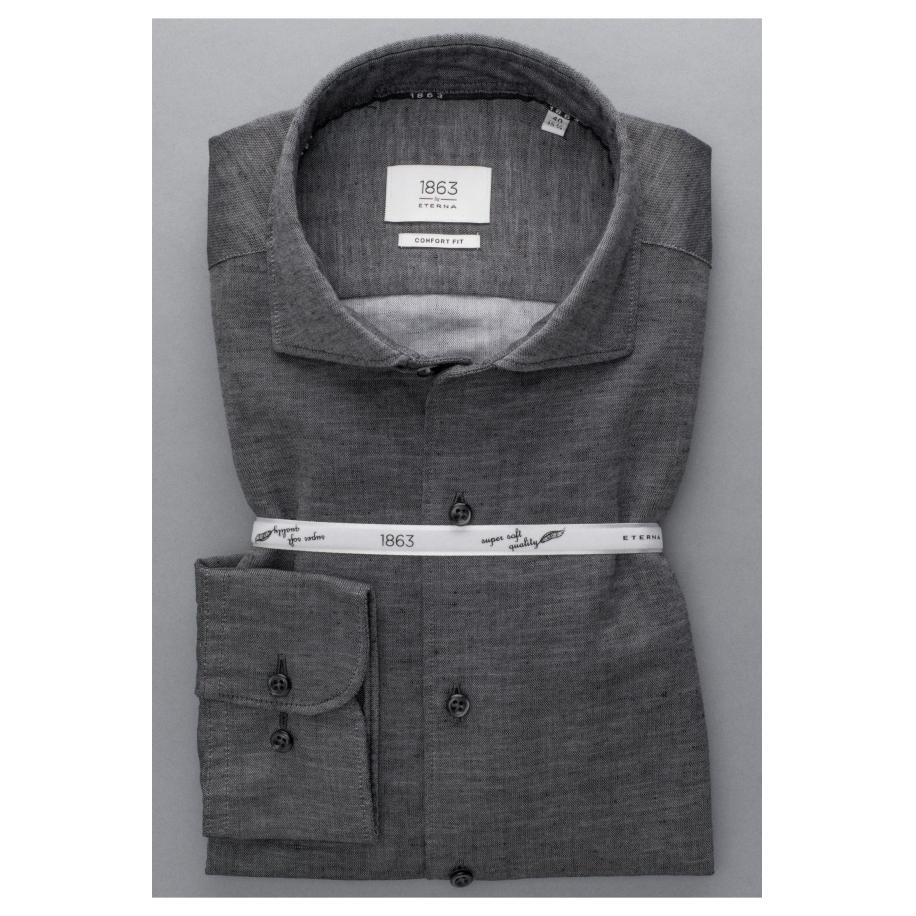 ETERNA 1863 Linnen Overhemd zwart, Effen Zwart