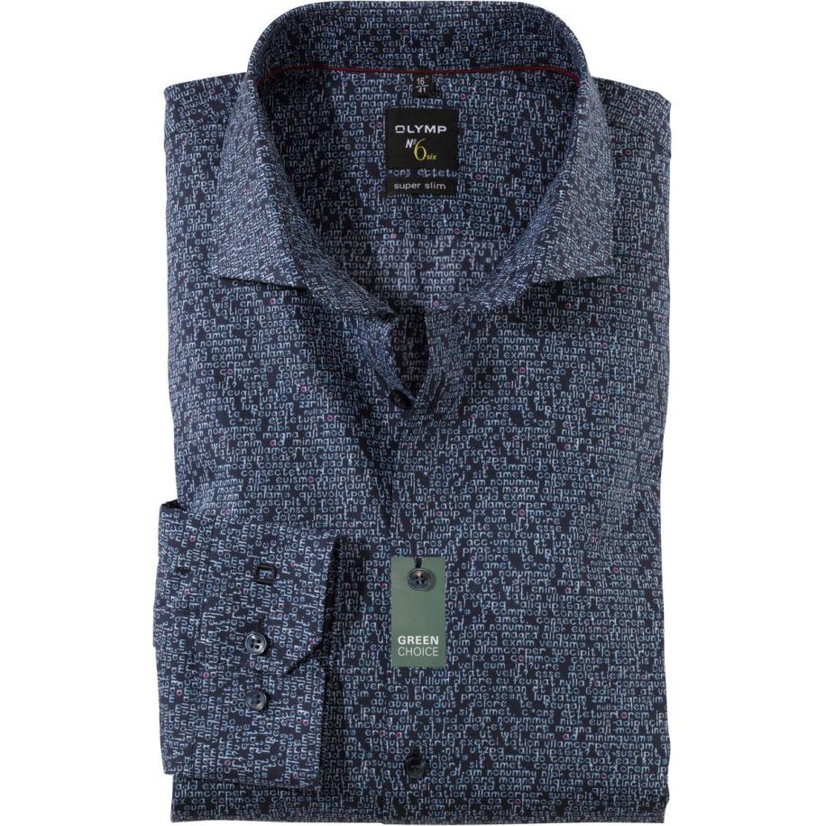 OLYMP No. Six Overhemd marine, Bedrukt Blauw